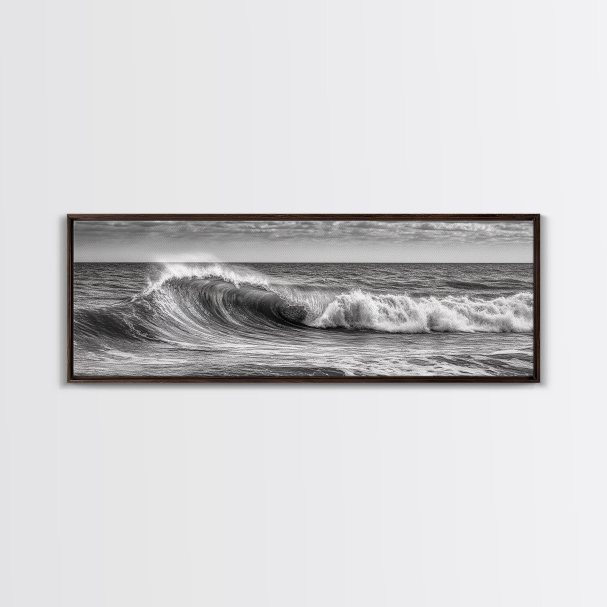 Subdued Black and White Ocean Photography Style Print, Panoramic Wall Art, Wood Framed Canvas Art, Seascapes, Nautical Decor