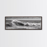 Subdued Black and White Ocean Photography Style Print, Panoramic Wall Art, Wood Framed Canvas Art, Seascapes, Nautical Decor