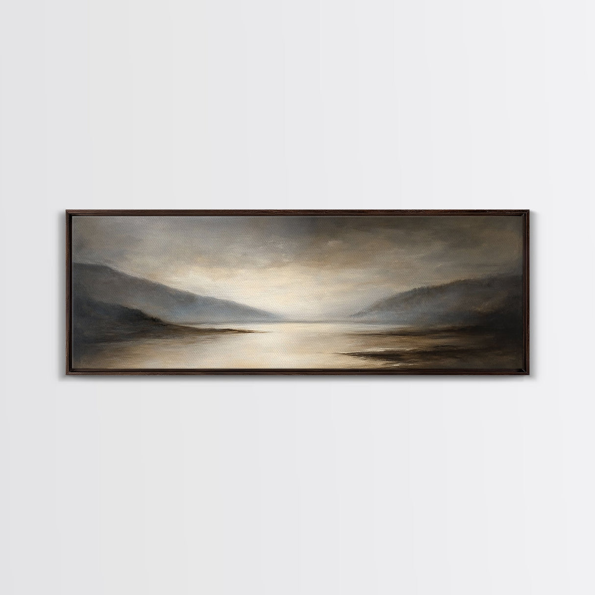 Moody Seascape Wall Art, Framed Canvas Print, Horizontal Panoramic Wall Art, Cloudy Day, Large and Wide Calm Decor, Modern Wall Art