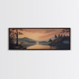Moody Landscape Painting Print, Framed Canvas Print, Subdued Art, Dark and Stormy Landscape Painting, Panoramic Ultra Wide Wall Art