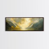 Sunset In The Valley, Framed Canvas Print, Oil Painting Landscape, Original Artwork, Wide Horizontal Art, Above Sofa Modern Art, Moody Decor