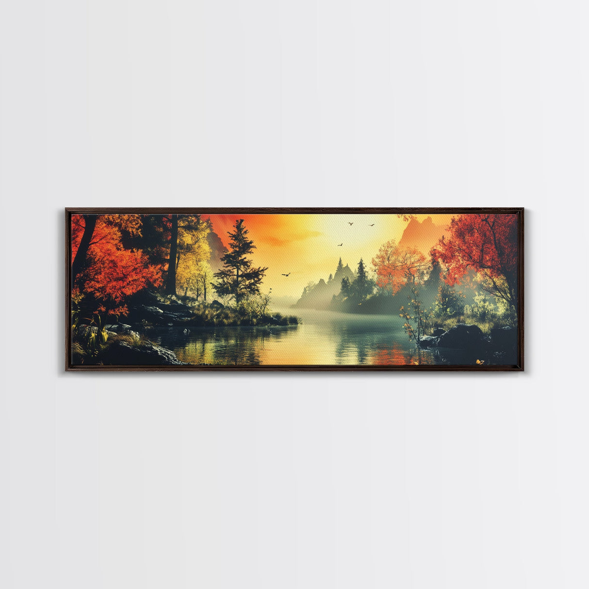 Dark and Moody Landscape, Sunset in the Valley, Framed Canvas Print, Original Artwork Gift Idea, Horizontal Print, Above Sofa, Lake House Decor, Lake Art