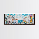 Italian Seaside Impasto Style Canvas Print, Retro Home Decor, Pastel Colors, Italy Wall Art, European Vacation Wall Art Gift