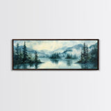 Fog Over The Lake Panoramic Painting Print - Rustic Decor - Panoramic Ultra Wide Wall Art For Above Bed or Sofa - Moody Decor