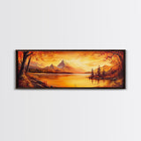 Golden Hour Over The Mountains, Sunset Landscape Painting Print, Wood Framed Artwork, Ultra Wide Panoramic Print