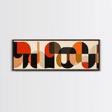 Mid-century Modern Wall Art, Framed Panoramic Art, Earth Tones, Subdued Artwork, Geometric Patterns, Above Couch or Sofa Art