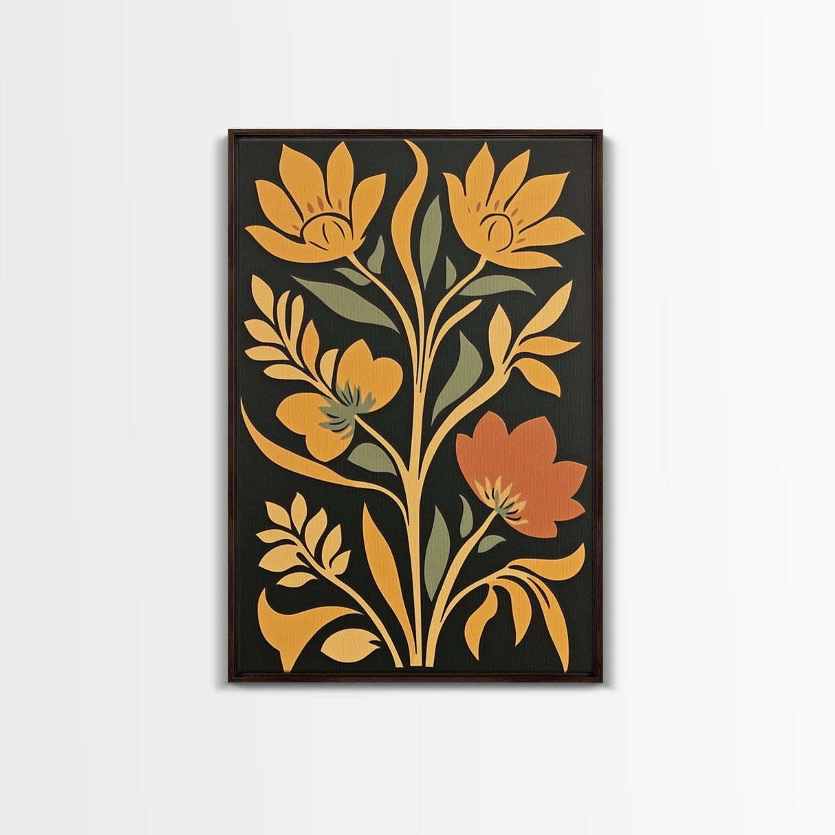 Flower Market Print Framed Canvas Print Mid-Century Modern Botanical Wall Art Boho Modern Farmhouse Living Room Art