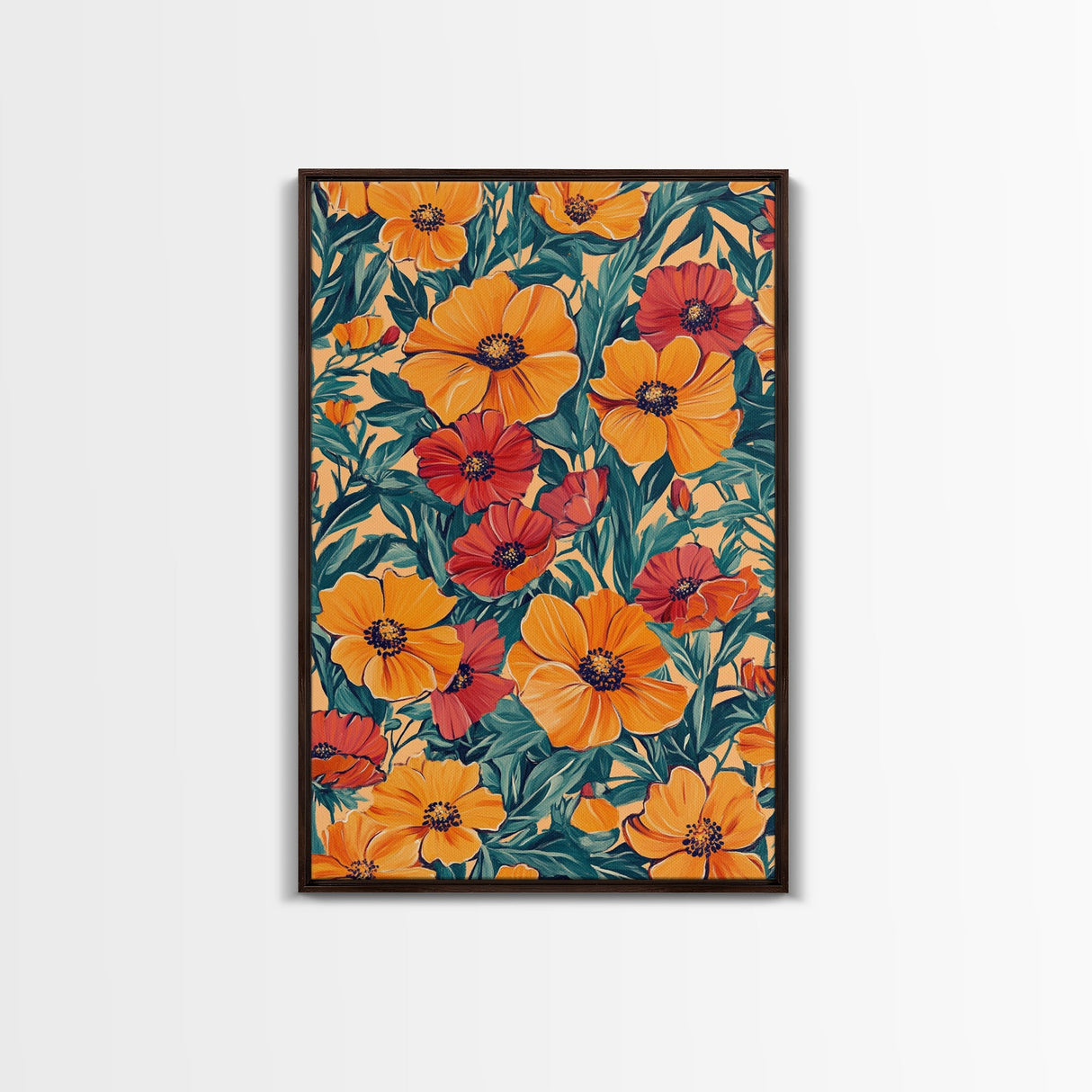 Orange and Red Flower Print, Canvas Print, Wood Frame Art, Large Wall Art, Abstract Botanical or Floral Wall Art, Custom Painting For Living Room