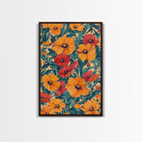 Orange and Red Flower Print, Canvas Print, Wood Frame Art, Large Wall Art, Abstract Botanical or Floral Wall Art, Custom Painting For Living Room