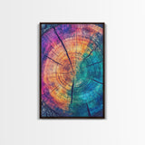 Cross Section Of Tree Rings, Rainbow Eucalyptus Print, Wood Framed Canvas Art, Colorful Abstract Modern Art, Boho Chic Cabin Decor, Eclectic Art