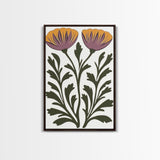 Abstract Botanical Wall Art, Framed Canvas Print, Purple Flowers on White Background