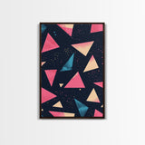 Retro 90s Style Wall Art Framed Canvas Print, Synthwave Abstract Triangles