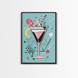 Preppy Martini Print, Framed Canvas Wall Art, Wedding Gift, Preppy Dorm Room Decor, Trendy Wall Art