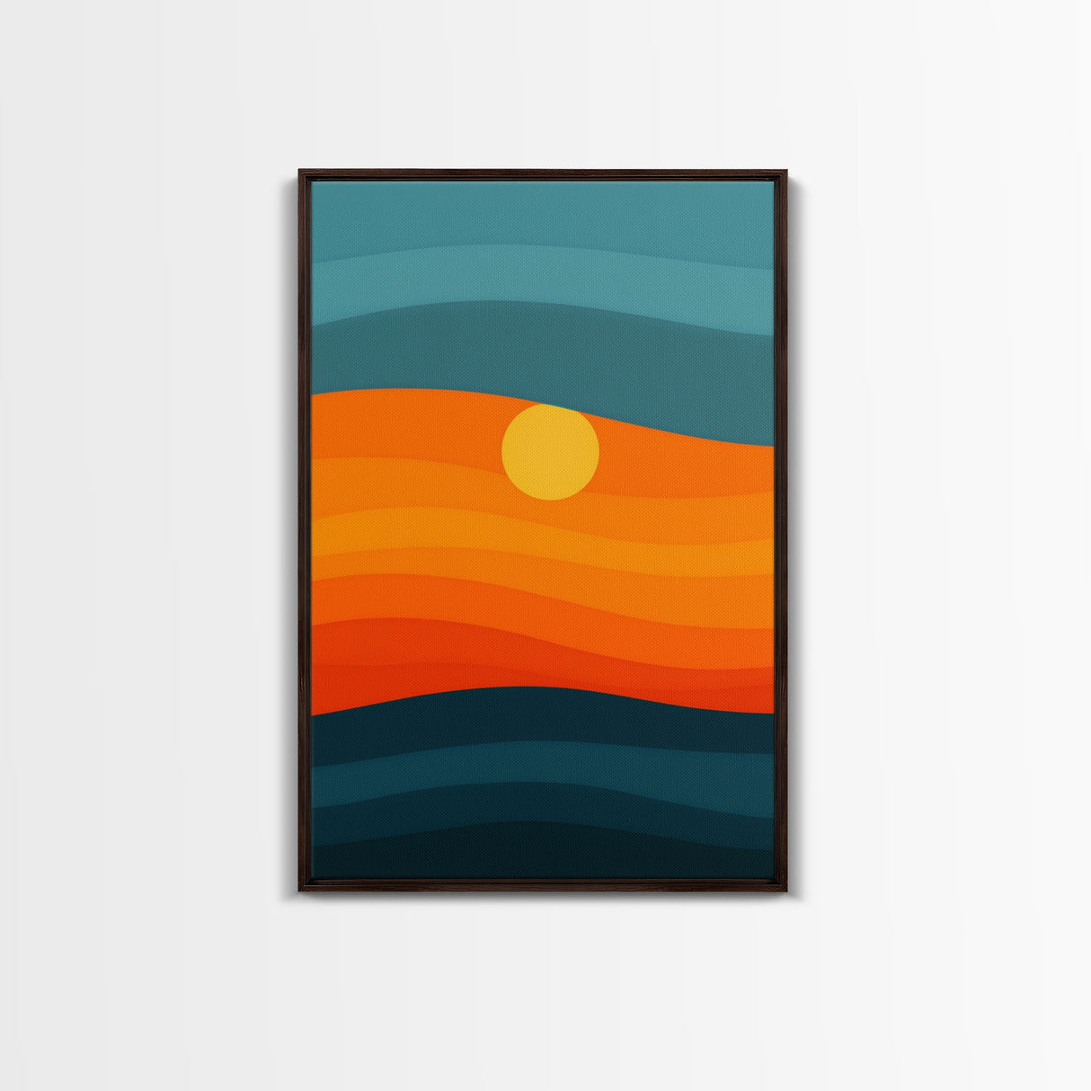 MCM - Mid Century Modern Framed Canvas Print of a Sunset, Gradient Painting Print, Vintage Landscape Art