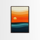 Abstract Sunset Over The Ocean Art Deco Style Wall Art Canvas Print, Beautiful Wall Art, Vertical Living Room Decor