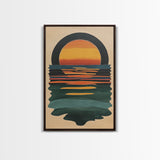 Art Deco Sunset Over The Ocean, Minimalist Home Decor Canvas Print, Emerald Green Ocean With Sunrise, Boho Art