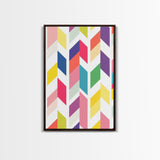 Mid-Century Modern Chevrons Framed Canvas Print Pastel Colors Modern Art Watercolor Painting Print Minimalist Art