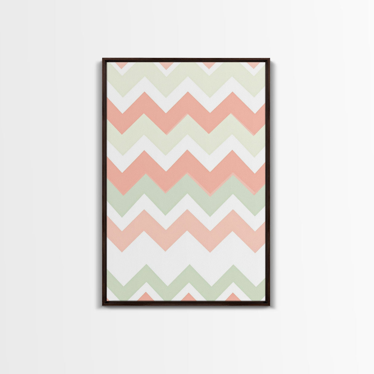 Pink and Mint Green Chevrons, MCM style Mid Century Modern Home Decor, Framed Canvas Print, Whimsical Wall Art