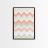 Pink and Mint Green Chevrons, MCM style Mid Century Modern Home Decor, Framed Canvas Print, Whimsical Wall Art