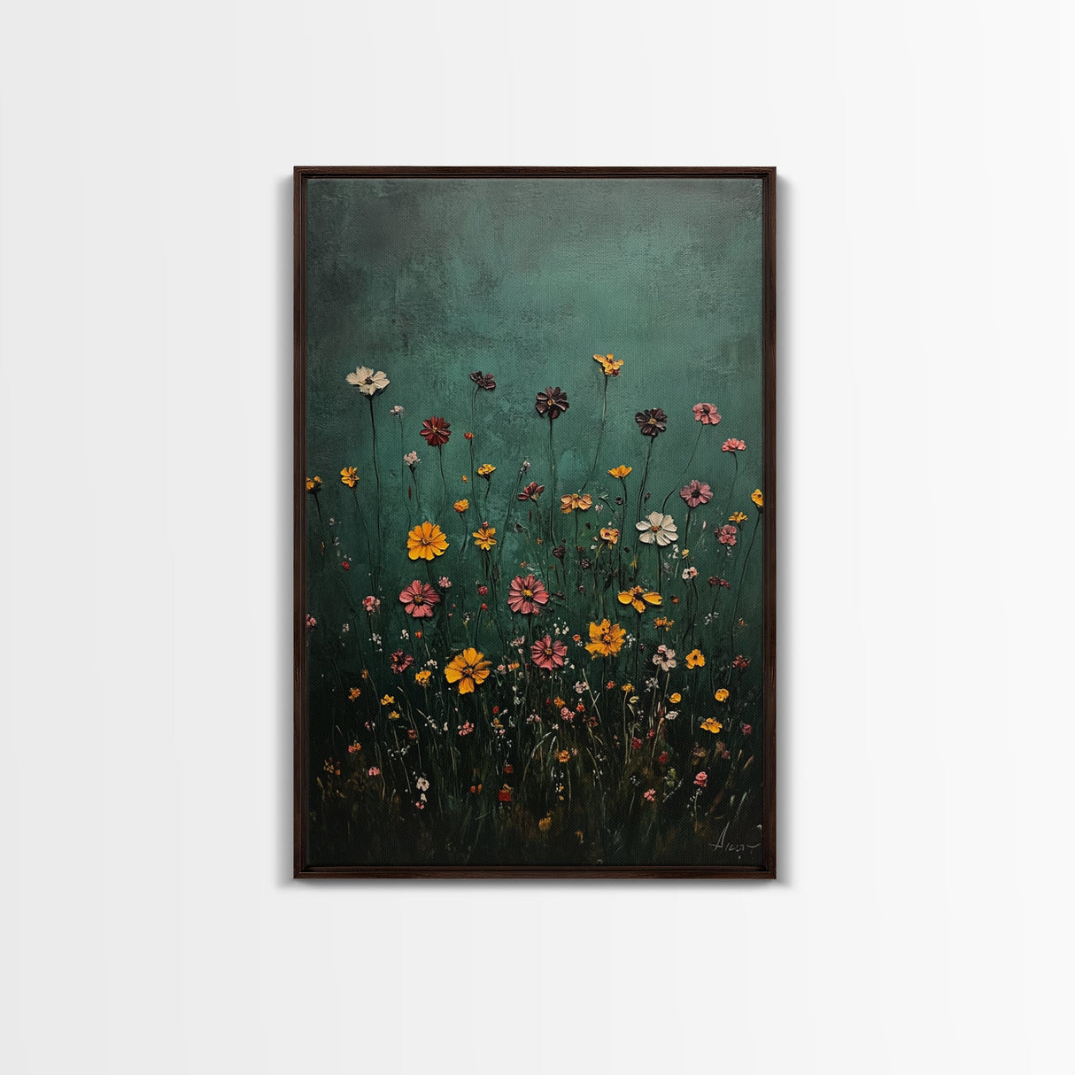 Wood Framed Wildflower Floral Print Minimalist Modern Boho Wall Art Bedroom Decor Botanical Floral Wild Flower Canvas Print
