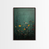 Wildflower Print, Oil Painting Flower Canvas Print Boho Botanical Wall Art, Dark and Moody Home Decor, Minimalist Bouquet