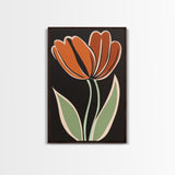 Orange Tulip  with Black Background, Framed Canvas Print, Cute Floral Print, Botanical Minimalist Home Decor