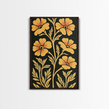 Framed Canvas Wall Art Botanical Print, Yellow Flowers on Black background, Wildflowers, Botanical Floral Modern Art, Boho Decor