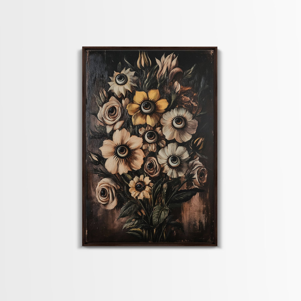 Macabre Halloween Decor, Creepy Flowers With Eyes Canvas Print, Dark Academia Wall Art, Surreal Spooky Gothic Decor, Witchy Art