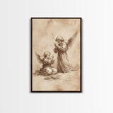 Guardian Angel Wall Art, Angel Painting, Canvas Print, Angel Decor, Angelic Wall Art, Cute Cherub Angel Sketch Art