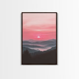 Sunset Over The Smoky Mountains, Framed Canvas Print, Smoky Mountain Art, Landscape Photography Style Home Decor, Retro Wave Art