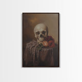 Dark Macabre Wall Art, Framed Canvas Print, Still Life Of a Skull and Roses, Dark Academia Decor, Halloween Art, Halloween Painting, Goth Art