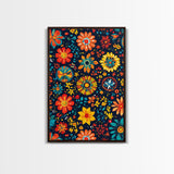 Mexican Tile Pattern Wall Art, Framed Canvas Print, Chicano Wall Art, Mexicano Wall Art, Textile Inspired Wall Decor