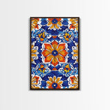 Textile Pattern Wall Art Framed Canvas Print, Home Decor, Mexican Tile Print, Mexicano Pueblo Wall Art