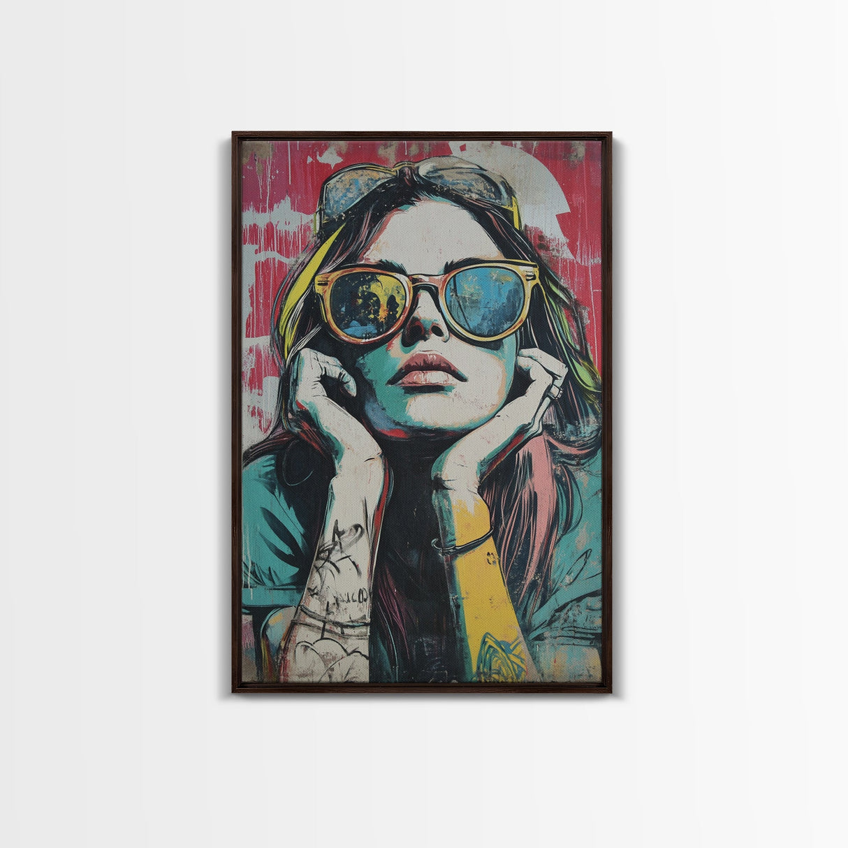 Graffiti Punk Wall Art, Portrait of a Punk Woman Framed Canvas Print