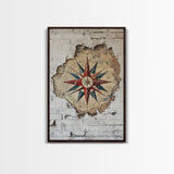 The Compass Rose Behind The Wall Framed Canvas Print, Beach Wall Decor, Travel Decor, Vacation Gift Idea