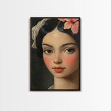 Chicano Portrait of Beautiful Senora, Vintage Style Framed Canvas Print, Mexicana Wall Art