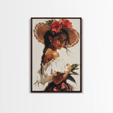 Portrait of a Latina Framed Canvas Print, Mariachi Home Decor, Chicano Painting, Southwestern Modern Art, Tejano Decor, Rustic Mexicano Art