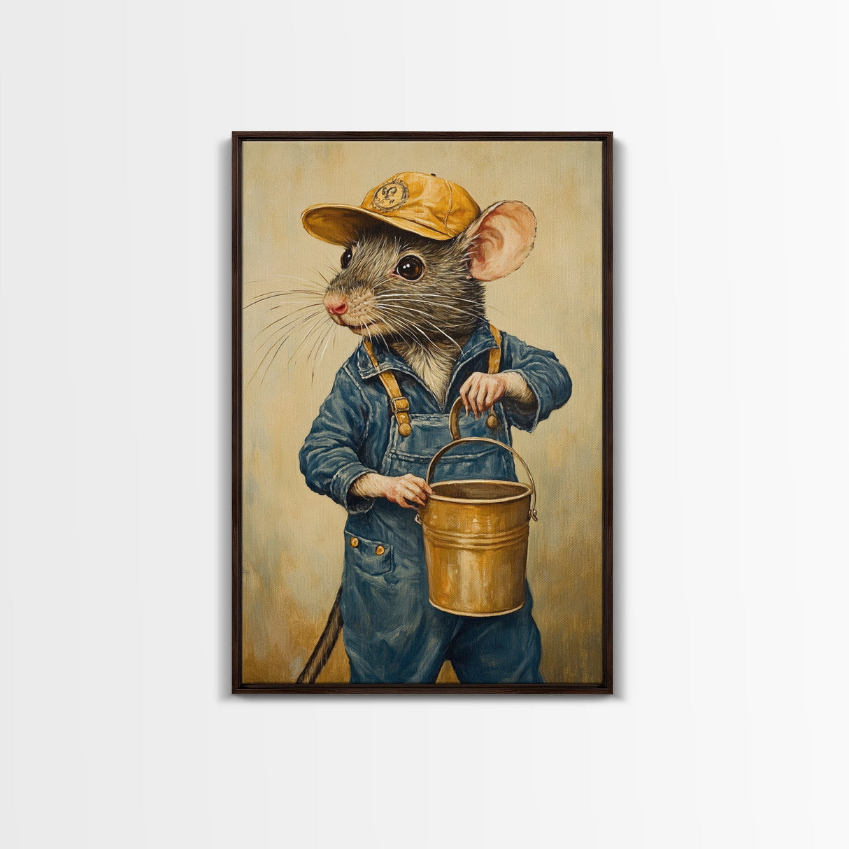 Rats with Jobs, Framed Canvas Print, Rat Painting, The Rat Painter, Cute Rat Home Decor, Rat Handyman