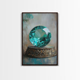 Emerald Painting Print, Framed Canvas Print, Gemstones Wall Art, Precious Stone Painting, Green Gem, Ruby Painting, Antique Minerals Art