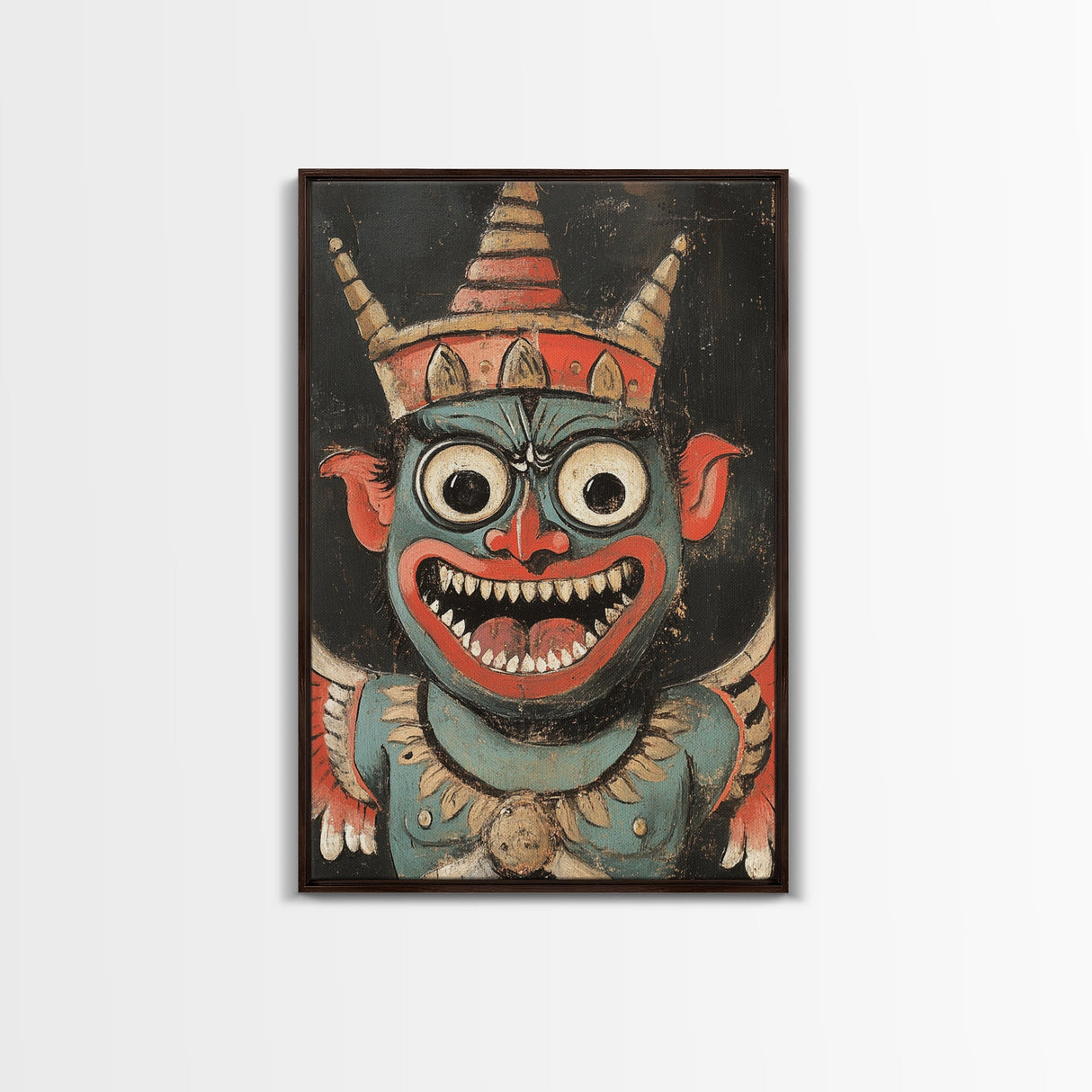 Creepy 19th Century Folk Art Framed Canvas Print, Spooky, Folk Art Painting, Russian Folk Art Home Decor