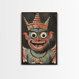 Creepy 19th Century Folk Art Framed Canvas Print, Spooky, Folk Art Painting, Russian Folk Art Home Decor
