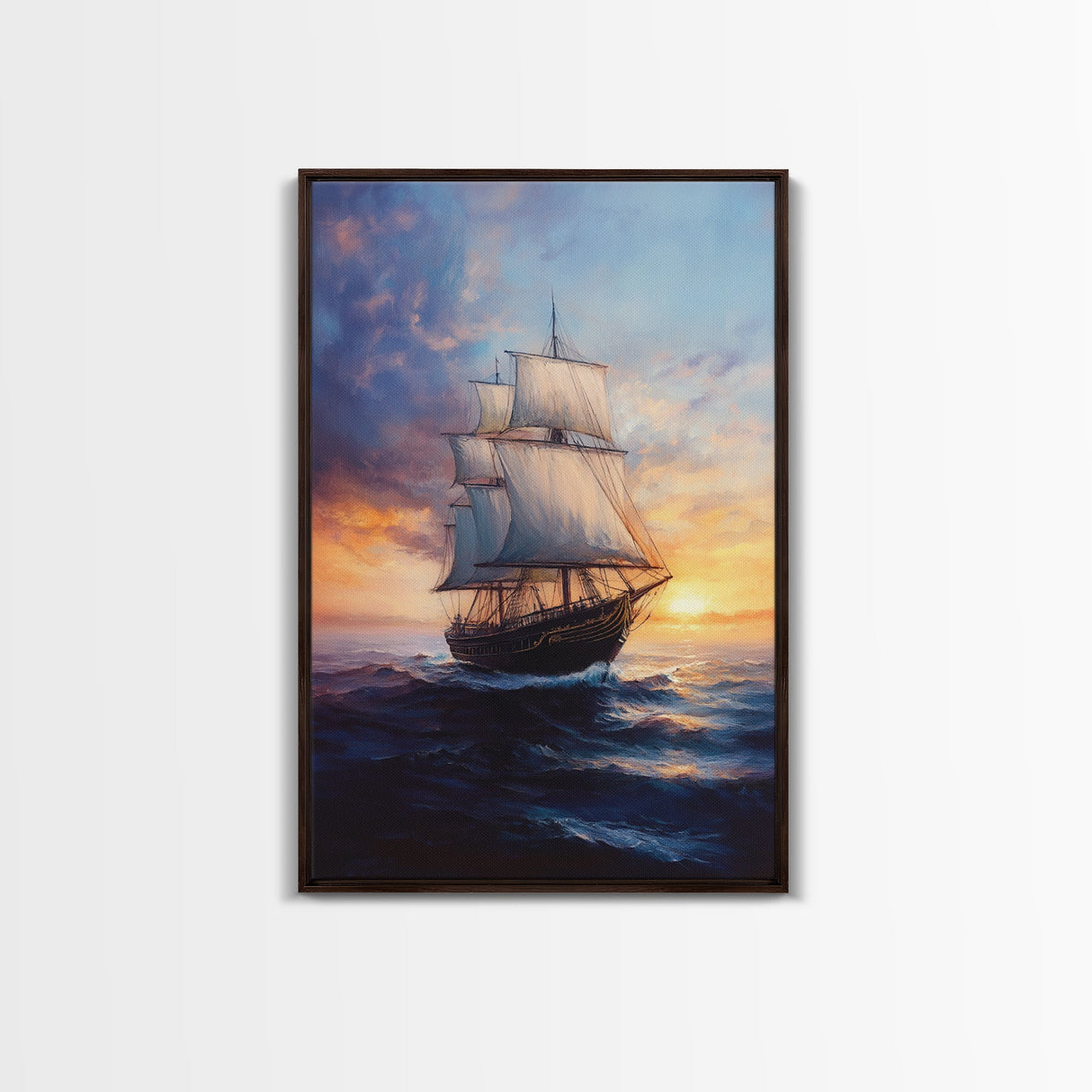 Pirateship at Dawn, Framed Canvas Print, Pirate Art