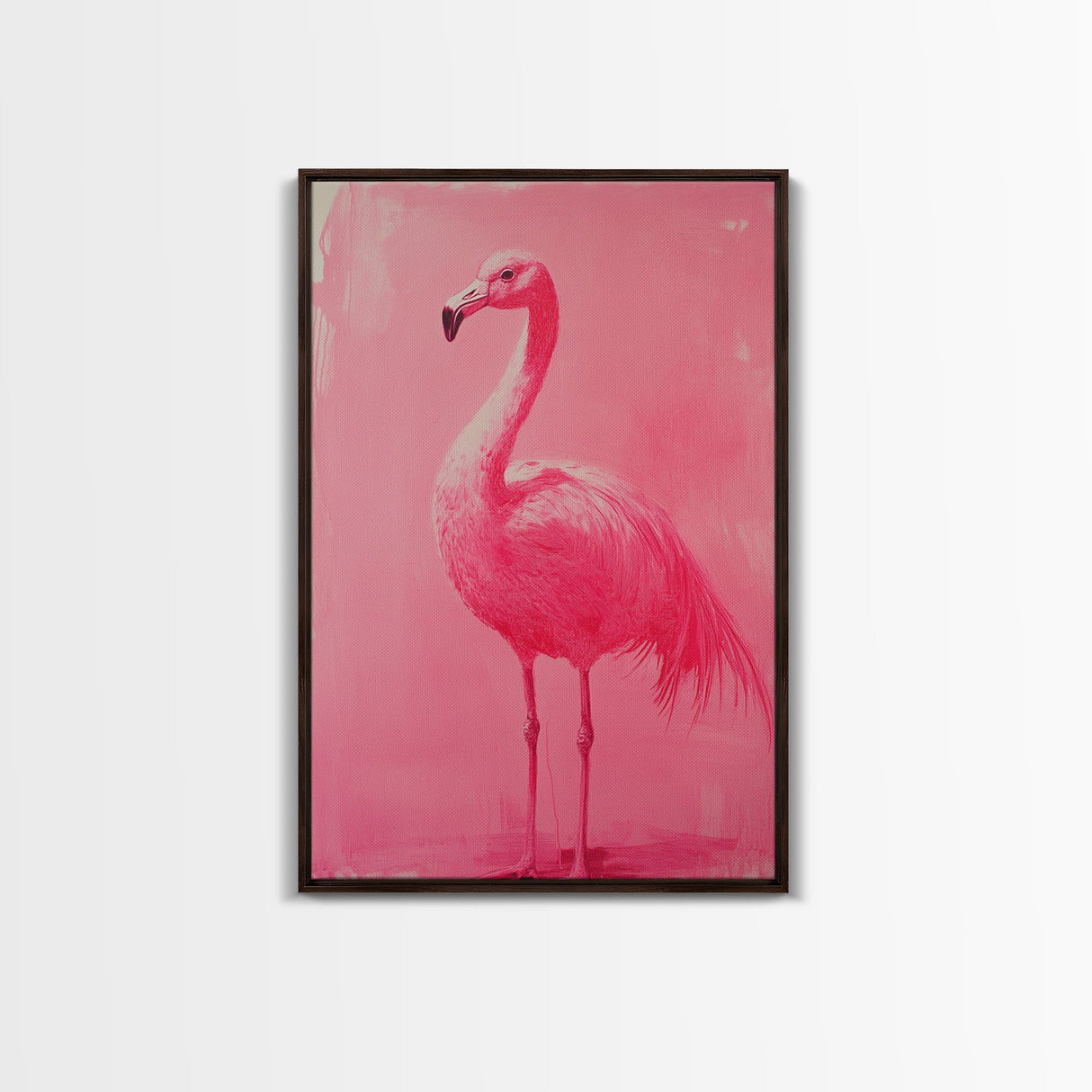 Preppy Pink Flamingo Painting Print, Trendy Wall Art, Animal Print, Framed Canvas Print, Wood Framed Art, Dorm Decor, Apartment Art