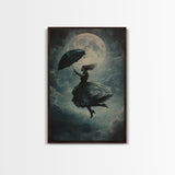 The Witch and her Umbrella Framed Canvas print, Witchy Decor, Witch painting, Witch Wall Art, Halloween Gift Idea