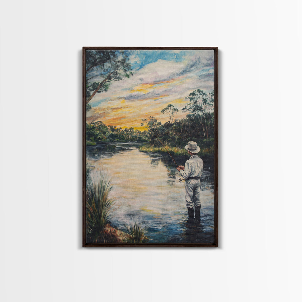 Fly Fishing Wall Art - Framed Canvas Print - Fly Fishing Painting, Fly Fishing Art, Gift Idea for Fisher, Fishing Gift Idea