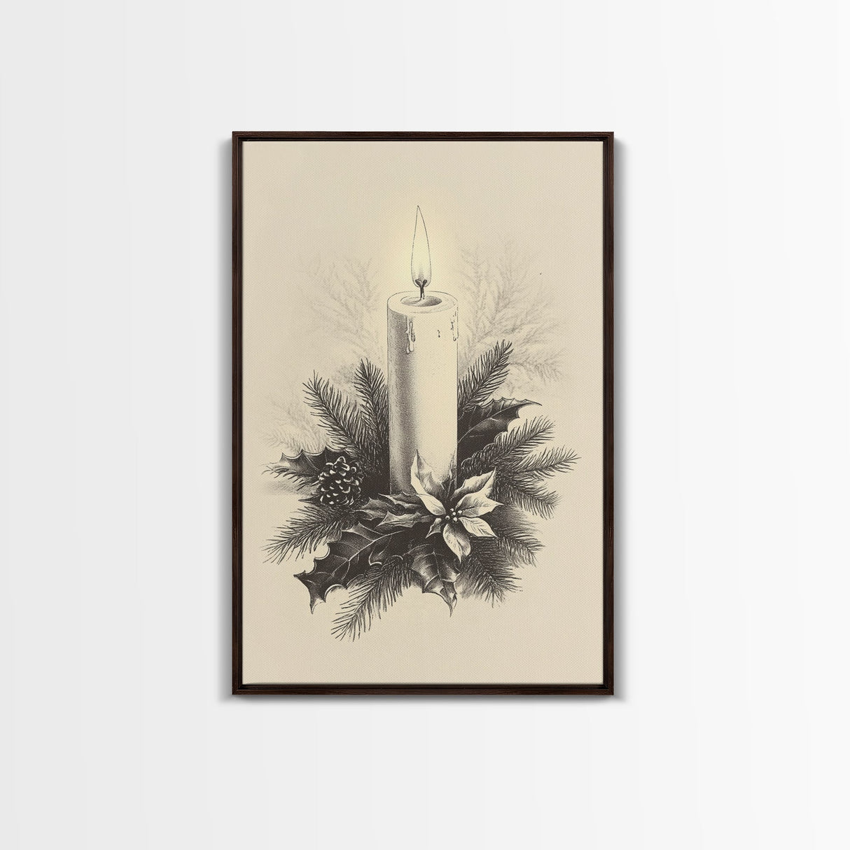 Boho Christmas Candle Canvas Print - Framed Canvas - Minimalist Christmas Art - Boho Christmas Art - Rustic Christmas Art
