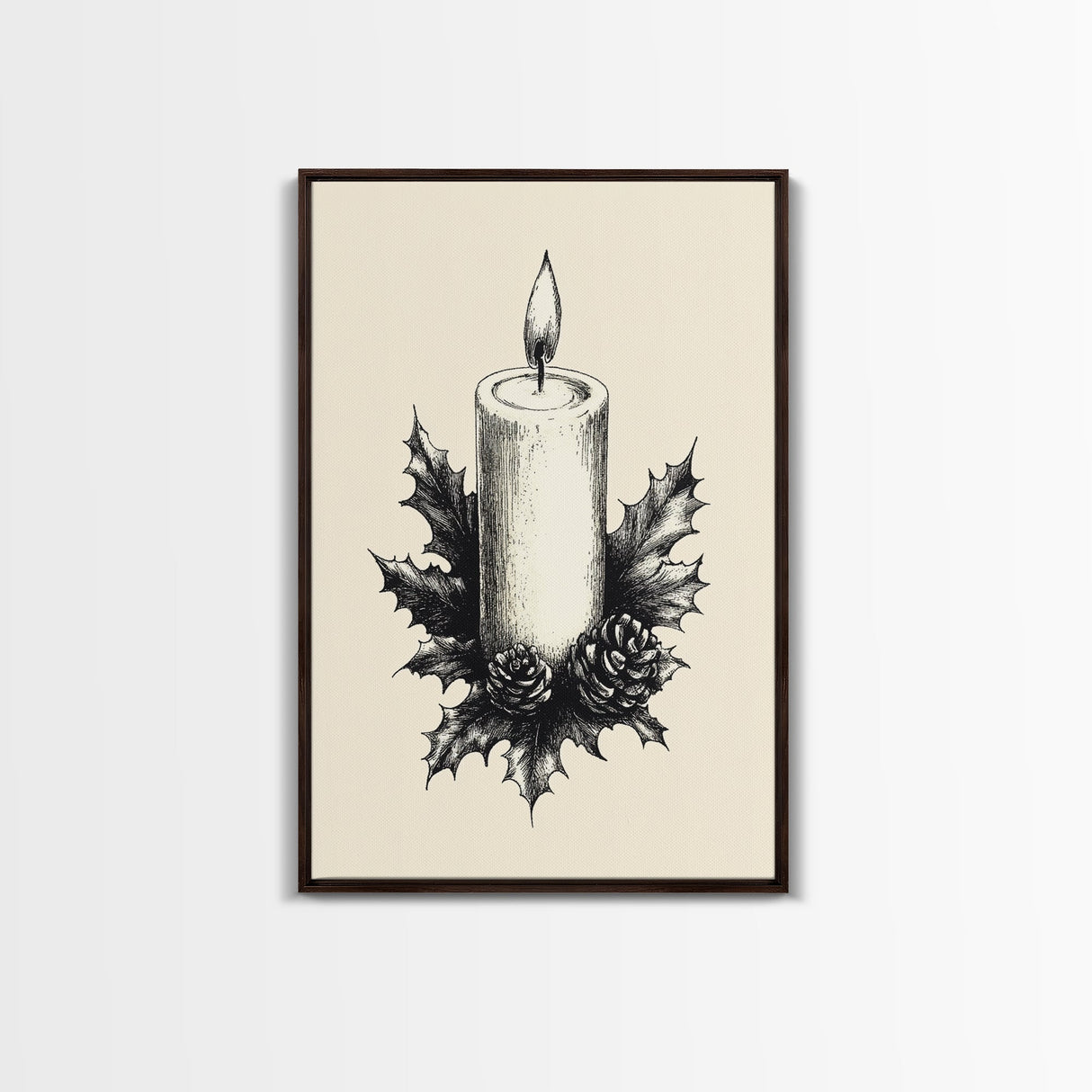 Rustic Christmas Candle Canvas Print - Framed Canvas - Minimalist Christmas Art - Boho Christmas Art - Rustic Christmas Art