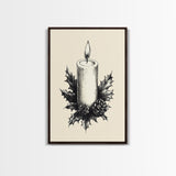 Rustic Christmas Candle Canvas Print - Framed Canvas - Minimalist Christmas Art - Boho Christmas Art - Rustic Christmas Art
