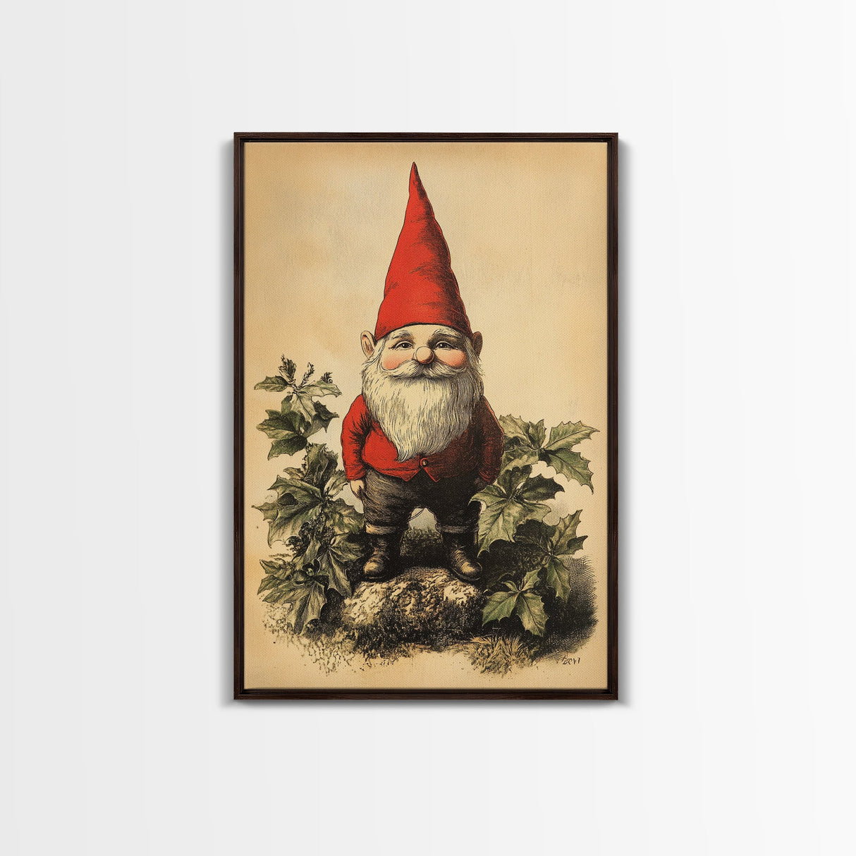 Painting of a Gnome Canvas Print - Framed Canvas - Minimalist Christmas Art - Boho Christmas Art - Rustic Christmas Art