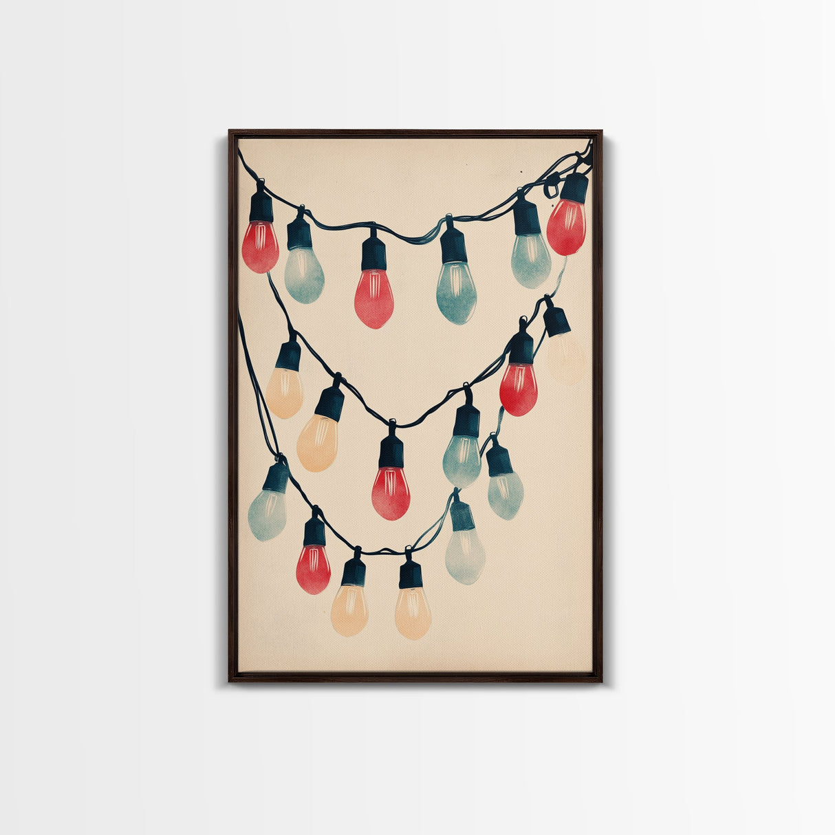 Sketch of Christmas Lights Canvas Print - Framed Canvas - Minimalist Christmas Art - Boho Christmas Art - Rustic Christmas Art